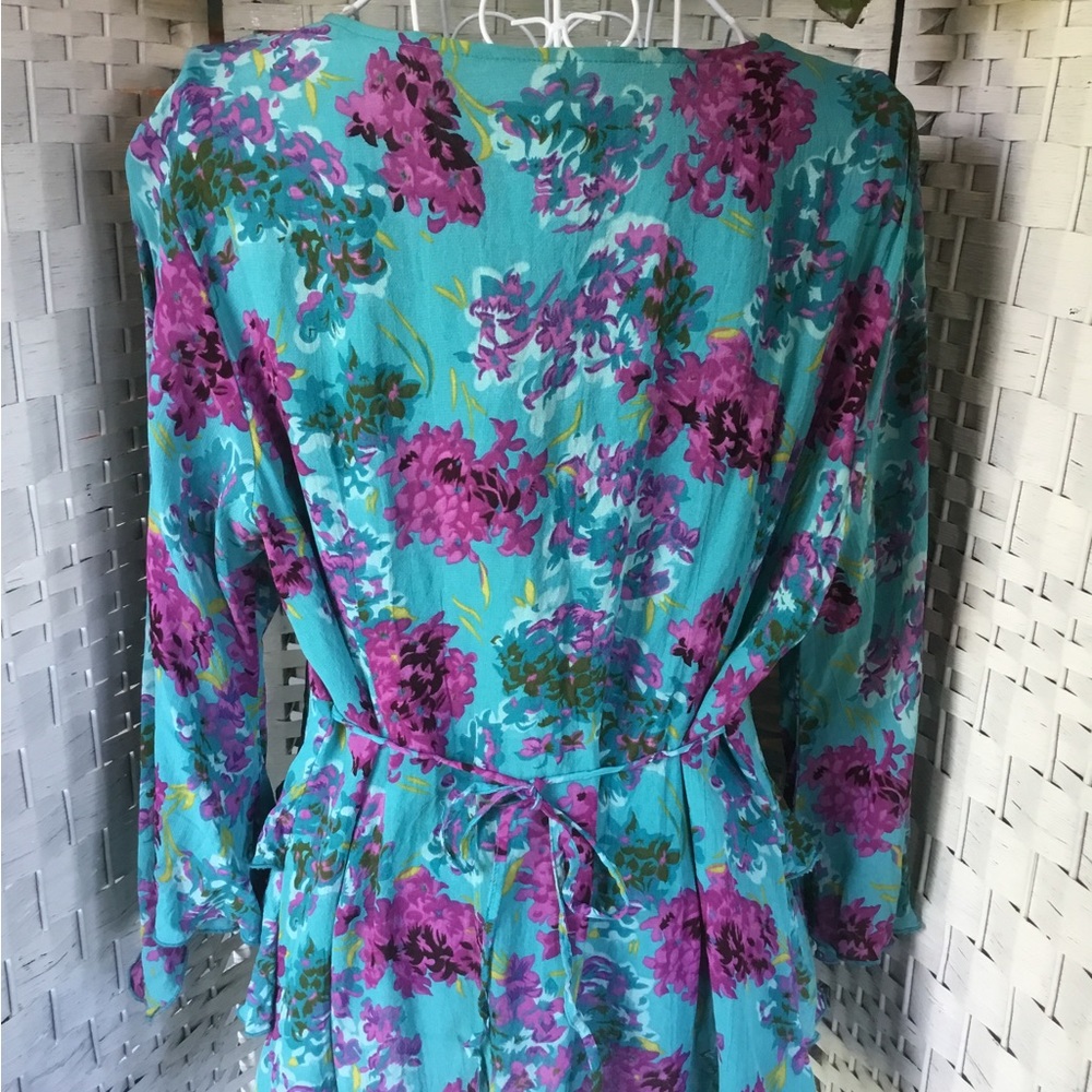 Announcements Blue and Purple Floral Ruffled Tiered Maternity Top Ruffle… - Picture 6 of 14